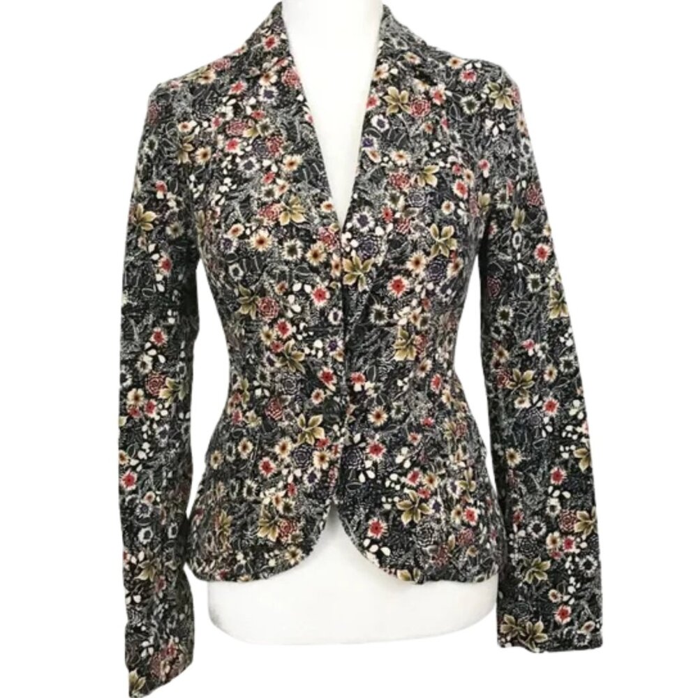Anthropologie Black Floral Blazer Jacket